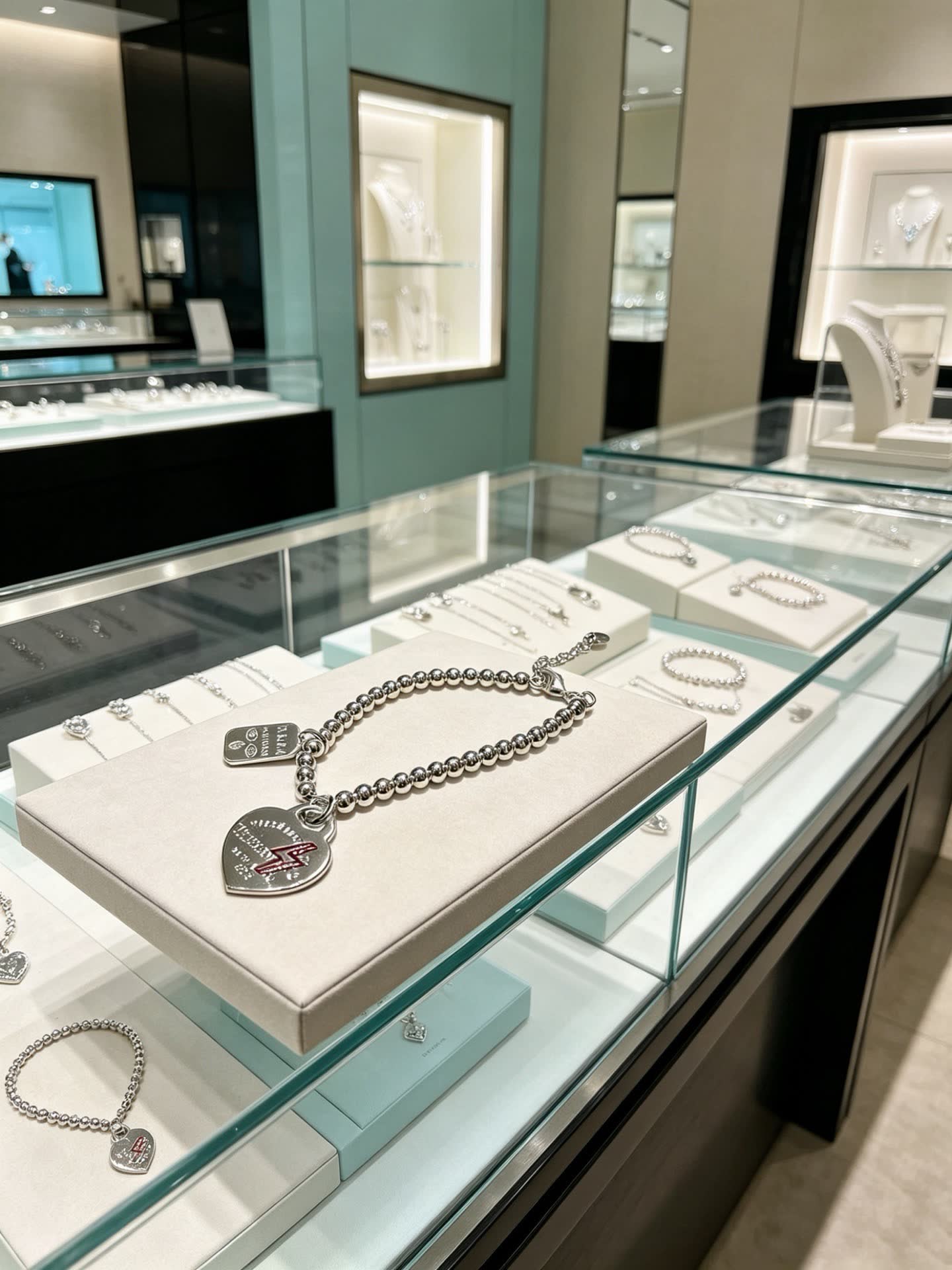 Tiffany & Co Silver Beaded Bracelet with Heart Charm